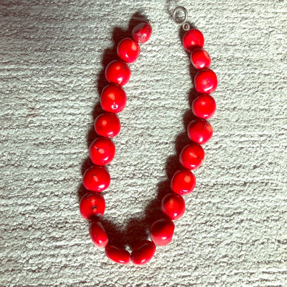 Red Coral Beaded Necklace - Classic Bold Statement